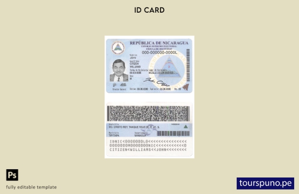 Plantilla de identidad de Nicaragua lista para imprimir